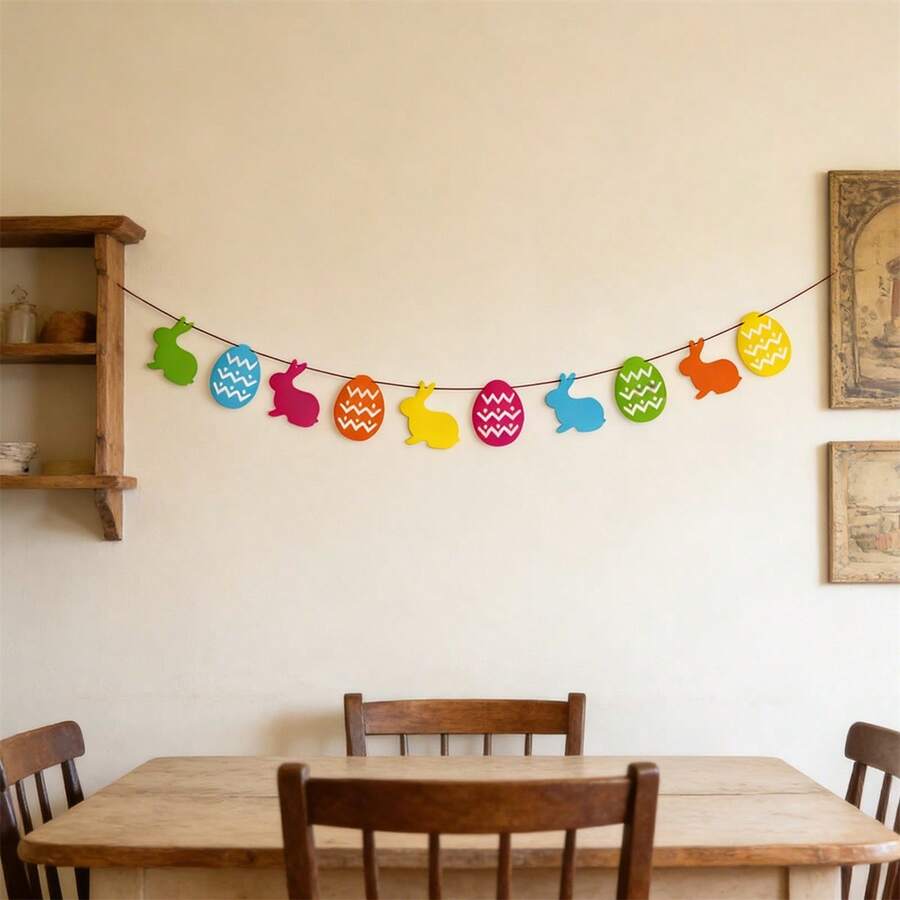 Easter Banner Burlap Bunny Garland Happy Easter Day Decorations For Fireplace Home Decor - Multicolor - View 1