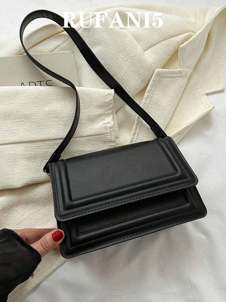 Fashionable Solid Color Vintage Minimalist Armpit Female Shoulder Bag - Black - View 1