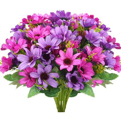 ArtiEleg 1/2/4 Bunches Artificial Gerbera Daisy Flowers, Realistic Purple And Pink Gerbera Daisies - High Quality Faux Flowers, Suitable For Apartment Decor, Rental Home Vases, Living Room Tabletop, Office And Outdoor Patio Spring Decoration