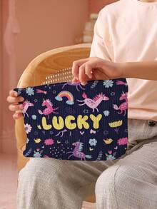 1pc Customized Name Cartoon Dinosaur Pattern Corduroy Toiletry Bag, Perfect For Organizing Toiletries On The Go, Can Be Customized According To Your Unique Design, Very Suitable For Children, Print Your Own Name Or Print Your Sister's And Classmates' Names As A Gift For Them - Multicolor - View 9
