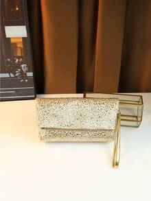 New European & American Elegant Evening Bag, Rhinestone Embellished Flap Cover Large Capacity Shoulder & Crossbody Bag - Gold - View 2