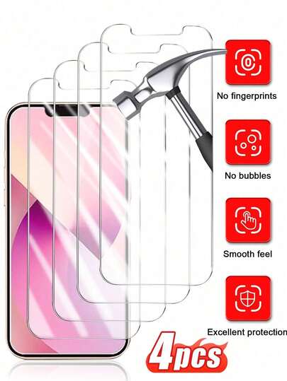 4pcs/Set Tempered Glass Screen Protector, Compatible With IPhone7/8/X/XR/11/12/13/14/15/16/17 Series, Ultra-Clear Cut-Out Tempered Glass, Auto-Adsorption, Waterproof, Anti-Fingerprint, Anti-Scratch, Anti-Shock, High Definition