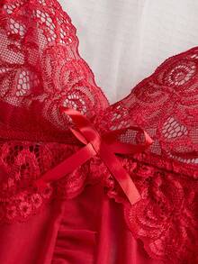 SOFUSEN Women's Sexy Lingerie Set, Mesh Fabric Sexy Camisole Nightgown, Suitable For Home, Hotel, Valentine's Day And Other Occasions, Sexy Nightgown, Sexy Underwear - Burgundy - View 4