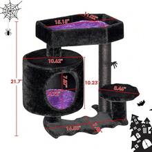 Cat Tree, Gothic Cat Tree With Coffin Bed, Cat House With Scratching Posts, Shelves For Kittens, Spider Toy, Black And Violet Small MMJ93Z - 黑紫色 - 查看 9
