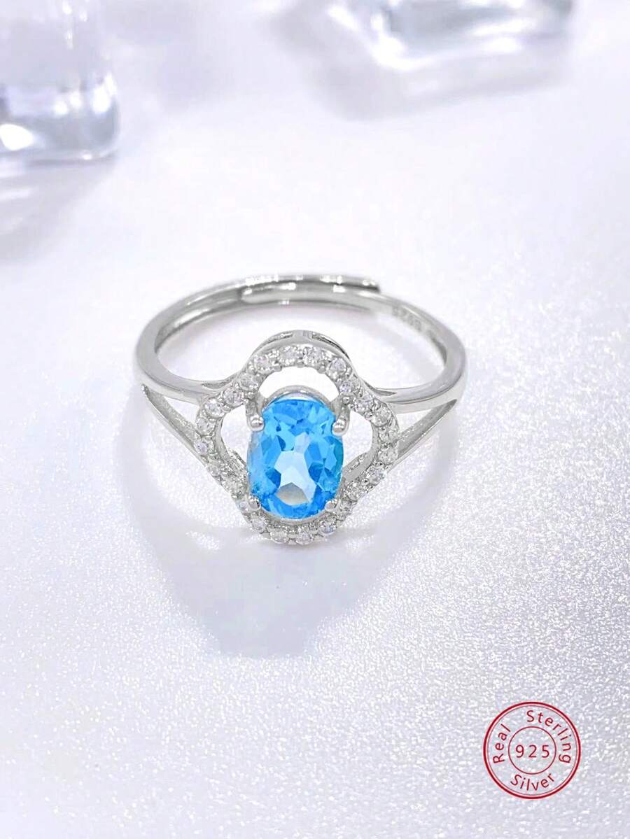 BLOVEMEE 1枚优雅的925银托帕石戒指，适合女性日常佩戴、参加派对、度假、情人节、母亲节、结婚纪念日等场合，是馈赠亲友的理想珠宝礼物。 - 銀色 - 查看 1