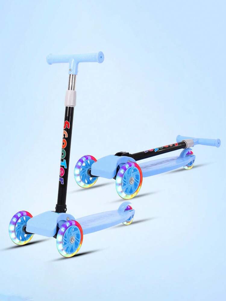 Patín Del Diablo Con Luz En Las llantas, Scooter Plegable Para Niños Con 3 Ruedas, Con Luz y Freno Trasero, Patinete Plegable Para Niños, Patines Para Niñas y Niños, Juguetes Para Niños y Niñas, Juguetes Para Dia del Niño - Azul - Añade 2