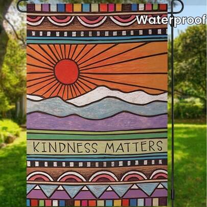 1件，Kindness Matters Garden Flaga 复古竖款粗麻布房屋旗帜，适用于室内外双面防水庭院旗帜 12*18英寸，户外装饰，庭院装饰，花园装饰，室外装饰。