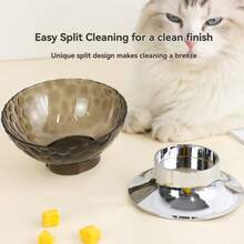 1pc Semi-Transparent Slanted Mouth High-Foot Electroplated Silver Base Pet Feeding Bowl, Efficient Neck-Protecting Base Design, Detachable Large Opening For Easy Feeding And Cleaning, Washable - 300ml - View 5
