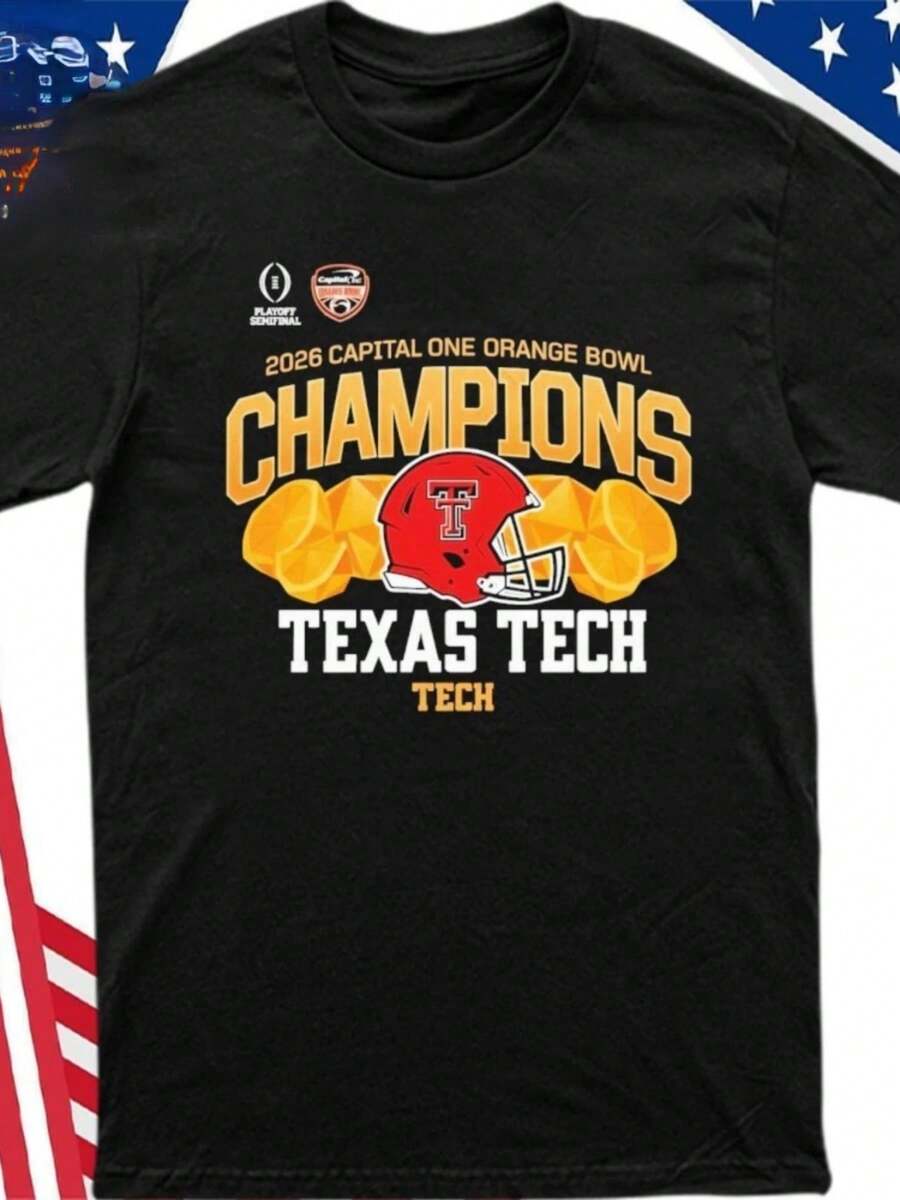 Texas Tech Red 2026 Orange Bowl Helmet Shirt S-5XL - - màu đen - Xem 1