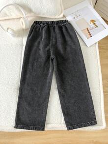 Girls' Heart Casual Denim Pants, Summer - Black - View 2