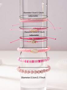 Set de 6 piezas de pulseras bohemias con cuentas, rodajas de silicona de colores, estrellas de mar y conchas de color turquesa rosa para mujeres - Multicolor - Ver 4