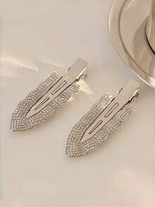 2个装女士金属水钻隐形发夹，刘海夹，冲浪板侧夹发卡，适合日常使用 - 彩色 - 查看 3