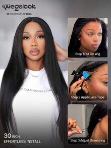 MEGALOOK Fashion Straight Long Hair Natural Looking Human Lace Wig - SNatural - View 3