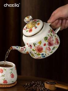 1pc Rose Enamel Teapot, Kettle, Large Capacity Teapot, Suitable For Gas Stove And Induction Cooktop, Universal Tabletop Decorative Enamel Teapot - Rose Enamel Pot - View 8