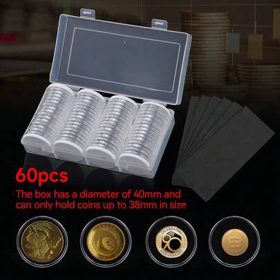 60 pezzi Capsule per monete rotonde in plastica da 40 mm, scatola di raccolta monete, scatola di conservazione monete, scatola di protezione per monete commemorative
