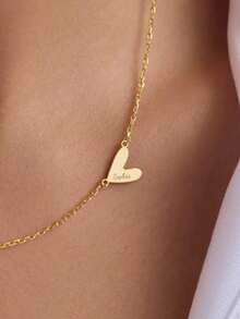 1pc Customized Multi-Heart Engraved Necklace, Gold Heart Pendant Necklace, Stainless Steel Chain, Can Customize 1-3 Names, Multi-Heart Necklace, Valentine's Day Couples Necklace, Women's Necklace, Family Necklace, Love Element Jewelry, Ramadan, Birthday, Anniversary Gift, Customized Gift, Mother's Day Gift, Personalized Gift - Multicolor - View 5