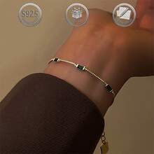 1件优雅奢华925纯银镶嵌合成立方氧化锆女士手链，适合日常、派对、节日、约会、送礼等场合。 - 金色 - 查看 7