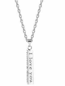 极简黑白不锈钢“Forever & Always”镌刻长方形吊坠情侣项链（情人节礼物/男女款） - 銀色 - 查看 6