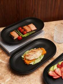 1/2/4个塑料盘，易于清洗，适用于水果沙拉、牛排等。 - 黑色 - 查看 4