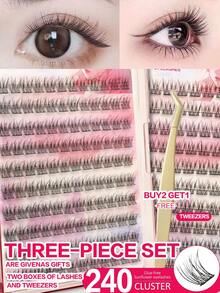 Waloshow 60-120 piezas/Caja, Set de 2 Cajas, Extensiones de Pestañas en Racimo, Sin Pegamento y Sin Removedor de Maquillaje, C 0.07 Aspecto Natural, Extensión de Pestañas DIY, Pestañas Postizas, Racimo Natural, Pestañas de Cosplay, 10 Filas para Usar, Pestañas Postizas Sin Pegamento, Racimo de Pestañas Postizas Naturales y Alargadoras, Para Mujeres, Fiesta, Club, Herramientas de Maquillaje - Negro - Ver 3