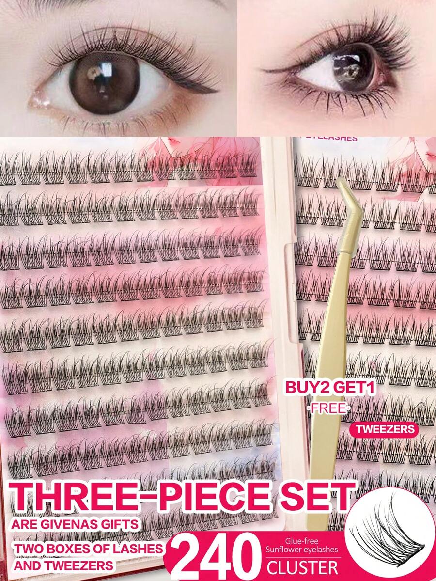 60-120pcs/Box, 2 Boxes Set, Cluster Eyelash Extensions, Glue-Free & Makeup Remover-Free, C 0.07 Natural Look, DIY Eyelash Extension, False Eyelashes, Natural Cluster, Cosplay Eyelashes, 10 Rows Wearing, Glue-Free Eyelashes, Natural & Lengthening False Eyelash Cluster, For Women, Party, Club, Makeup Tools - Black - View 1