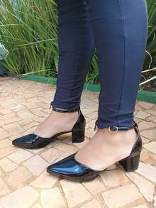 Calçados Feminino Flor de Romã Scarpin Social Festa Luxo Salto Bloquinho Preto - Preto - Visão 1