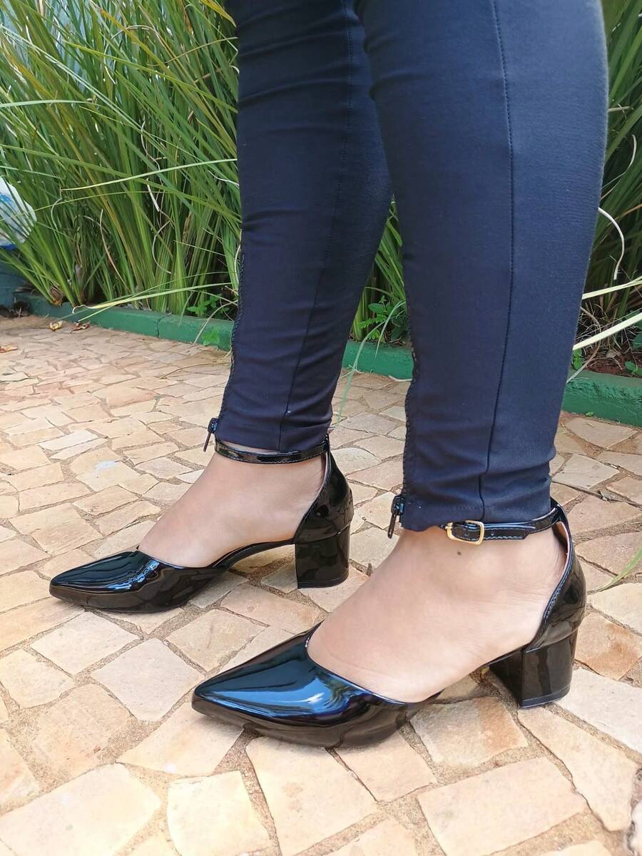 Calçados Feminino Flor de Romã Scarpin Social Festa Luxo Salto Bloquinho Preto - Preto - Visão 1