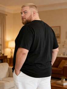 1PC  Plus Size Men Clothes 100 Percent Cotton Summer Clothes Big And Tall Men Streetwear Plus Size Men Solid-Colored T-Shir Summer Tops Perfect For Pairing With Jeans, Sweatpants Or Shorts - 黑色 - 查看 2
