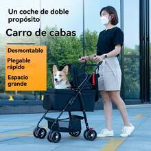 Carrito de Lujo Expandible y Plegable para Perros Pequeños/Medios y Gatos - Poliéster Duradero con 3 Compartimentos Espaciosos, Arnés Carreola Para Plegable Para Mascotas Con Capazo Perro Gata Carrito Mascota Con Cesta Desmontable Y Asas Metálicas Color Negro - Negro - Ver 7