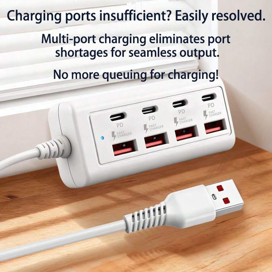 WOWSSYO Black White Multi Port Extension Lead Charger 8 In 1 Hub 25W Black/White Adapter 4 USB Ports + 4 Type C PD Fast Charging Ports Power Hub Fast Charging Type C Multi Function Plug/Multi Output Outlet USB Adapter USB C Hub USB Hub/Multi Port Hub Compatible With Laptops Phones Tablets And Other Devices Women's Day Gift