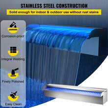 Pool Fountain Stainless Steel Pool Waterfall 11.8" X 4.5" X 3.1"(W X D X H) With LED Strip Light Waterfall Spillway With Pipe Connector Rectangular Garden Outdoor - Visa 4