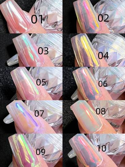 High Quality Chrome 0.5G/Pcs Aurora Powder Nail Fairy High Brightness Flash Powder, Suitable For DIY Nail Decoration Products, Y2K Style