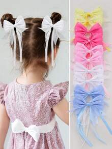 10pcs/Set Girls Colorful Ribbon Pearl Chain Bow Hairpins Heart Rhinestone Bow Decor Cute Hair Clips, Suitable For Daily Use - Multicolor - View 7