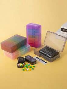 Portable Daily Pill Box With Independent Removable Grids Dustproof Large Weekly Pill Organizer For Men And Women Pocket Medicine Box For Vitamin Fish Oil Travel Essential Back To School - Multicolor - View 3