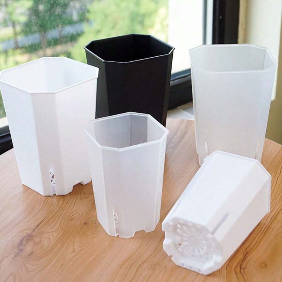 5pcs 8-Sided Plastic Flower Pots, Gardening Octagonal Planters With Side Openings - Diamond-clear Version (5pcs) - View 1