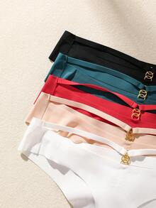 5条/套 金属扣设计 无痕女士丁字裤，纯色简约丝滑亲肤隐形内裤 - 彩色 - 查看 5