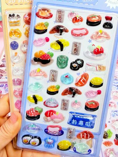 Pegatinas creativas transparentes con relieve de estilo japonés lindo para arte y manualidades de niños, pegatinas decorativas de gemas de cristal hechas a mano para niños, regalo de Navidad/Acción de Gracias/cumpleaños para niños