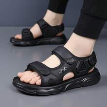 Men's Adjustable Strap Outdoor Hiking Sandals, Open Toe Non-Slip Wear-Resistant Thick Sole Lightweight Breathable Casual Athletic Footwear For Men Beach Camping Travel Daily Wear - 黑色 - 查看 5