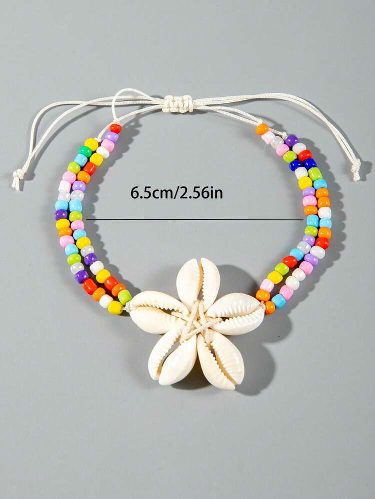 1pc Bohemian Style Beaded Resin & Shell Single Layer Anklet, Suitable For Beach Party, Jewelry Gift - Multicolor - View 8