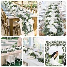 2 Pack Artificial Peony Flower Garland - 6ft Silk Peony Vine Willow Leaves And Eucalyptus Garland White Arch Flower Vine For Wedding Party Table Decoration (White) - 白色 - 查看 8