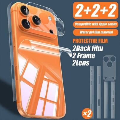 Bộ dán màn hình trong suốt chống nước 6 trong 1, gồm 2 miếng dán mặt sau + 2 miếng dán bảo vệ ống kính + 2 miếng dán chống trầy xước cạnh bên, thiết kế siêu trong suốt, siêu mỏng, cảm giác như không dán, không gây hư hại, miếng dán màn hình cường lực cong mềm mại, tương thích với iPhone 17 Pro/17 Pro Max, thích hợp sử dụng hàng ngày, tại văn phòng, nhà. Chống nước, chống sốc, chống rơi, chống trầy xước.