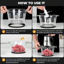 SPZTJK 2 Bowls Food Processors, Electric Food Chopper With Meat Grinder & Vegetable Chopper - (8 Cup+8 Cup) Electric Vegetable Chopper - 3L 300W Meat Grinder - Includes 2 Sets Of Bi-Level Blades For For Meat/Fish/Vegetable/Baby Food, Stainless Steel Mincer - Xem 6