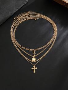 5件套哥特式十字架吊坠项链套装，男女通用朋克风情侣长项链，Y2K复古颈链，生日礼物 - 金色 - 查看 5