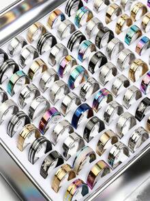 10/20/30/50/100/200/300/500pcs Random Fashion Ring Set, Made Of Stainless Steel, Multiple Styles For Mix And Match, Suitable For Men And Women With Uncertain Styles And Sizes - Multicolor - View 5