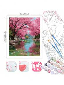 1 Set de Pintura de Aceite Digital DIY, Kit para Principiantes de Paisaje de Río y Árboles, Manualidad DIY, Arte de Pared, Decoración del Hogar, 40x50cm/16x20in, Marco No Incluido - Multicolor - Ver 3