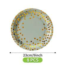 Sage Green & Gold Polka Dot Disposable Plates, Napkins, Cups - 8 Guest Set, Disposable Paper Plates Party Supplies Suitable For Birthday, Wedding, Theme Party, Family Picnic - Multicolor - View 7