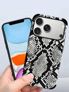 1个蛇皮纹理手机壳，个性化简约奢华动物元素设计，压纹蛇皮图案，防震，增强音质，柔软皮革质感，兼容 17 Pro Max/16 Pro Max/12 Pro/13/14 Plus/15 Pro Max/16 Pro Max、11/13 Pro、Galaxy S24 Ultra，适合作为礼物 - 黑與白 - 查看 6