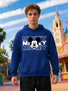 Men's Crew Neck Sweatshirt And Sweatpants Set, Featuring Disney Mickey Mouse Lettering And Mickey Mouse Prints, Sportswear, Comfortable Men's Hoodie And Sweatpants Two-Piece Set, The Best Gift For Men. - 藍色 - 查看 2