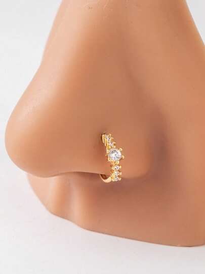 1ชิ้น แฟชั่นโลหะผสมทองแดง Zirconia C-รูปทรงกลมเรขาคณิตจมูกสตั๊ด/ห่วงจมูก, เหมาะสำหรับสวมใส่ประจำวันของผู้หญิง, เครื่องประดับเจาะร่างกาย, ของขวัญสำหรับเพื่อน