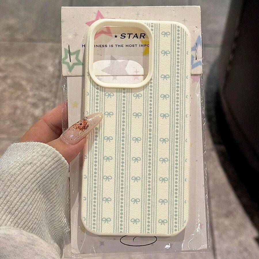 1pc TPU Material Fresh Blue Striped Bow Polka Dot Pattern Phone Case Compatible With Iphone 17 Pro Max/17/16 Pro Max/15/13/12/11, S20 FE/A15/S24/A55, Compatible With Note 11/Note 12/Note 13 Pro, Full Coverage Anti-Drop Soft Protective Phone Case - White - View 1